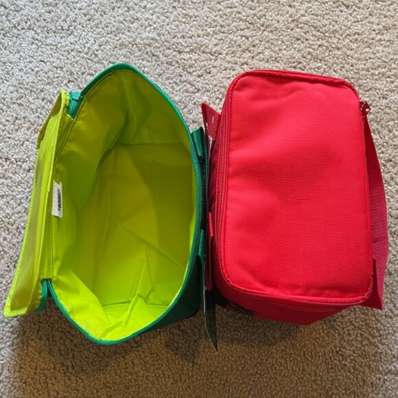 Trader Joes Mini Insulated tote Bags Set Of 2 - 1 Red & 1 Green - Picture 2 of 3